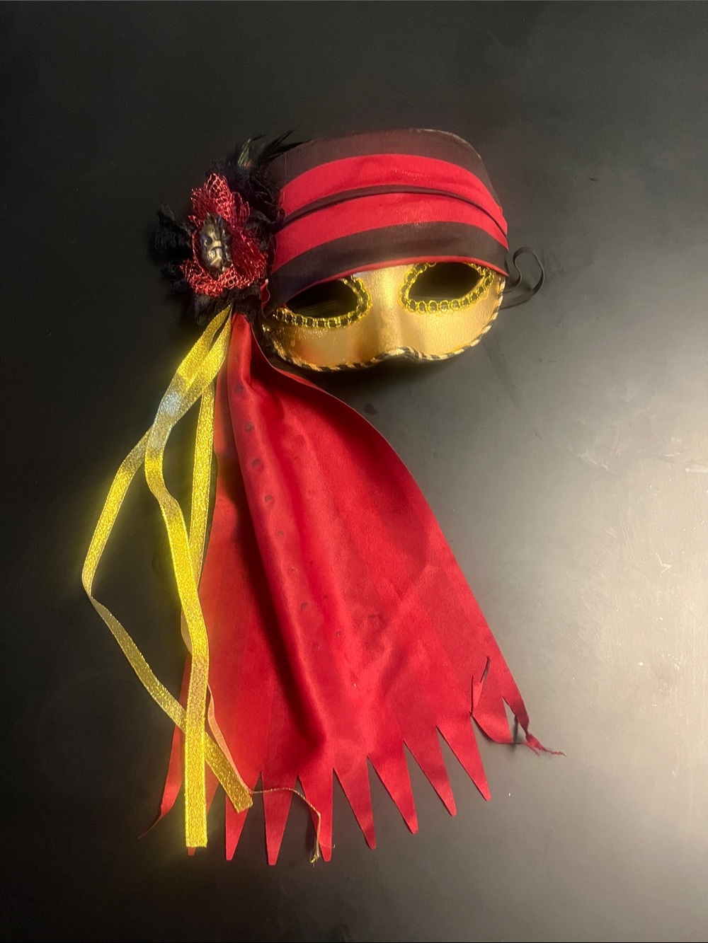 Disney Red and Gold Pirate Masquerade Eye Mask with Yellow Ribbons
